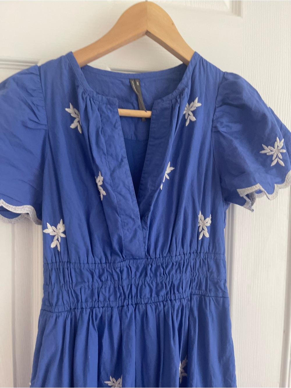 Anthropologie Blue Midi Dress with White Floral Embroidery - Picture 2 of 4